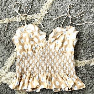 Forever 21 Tie Tank Top, Cream, Flowers